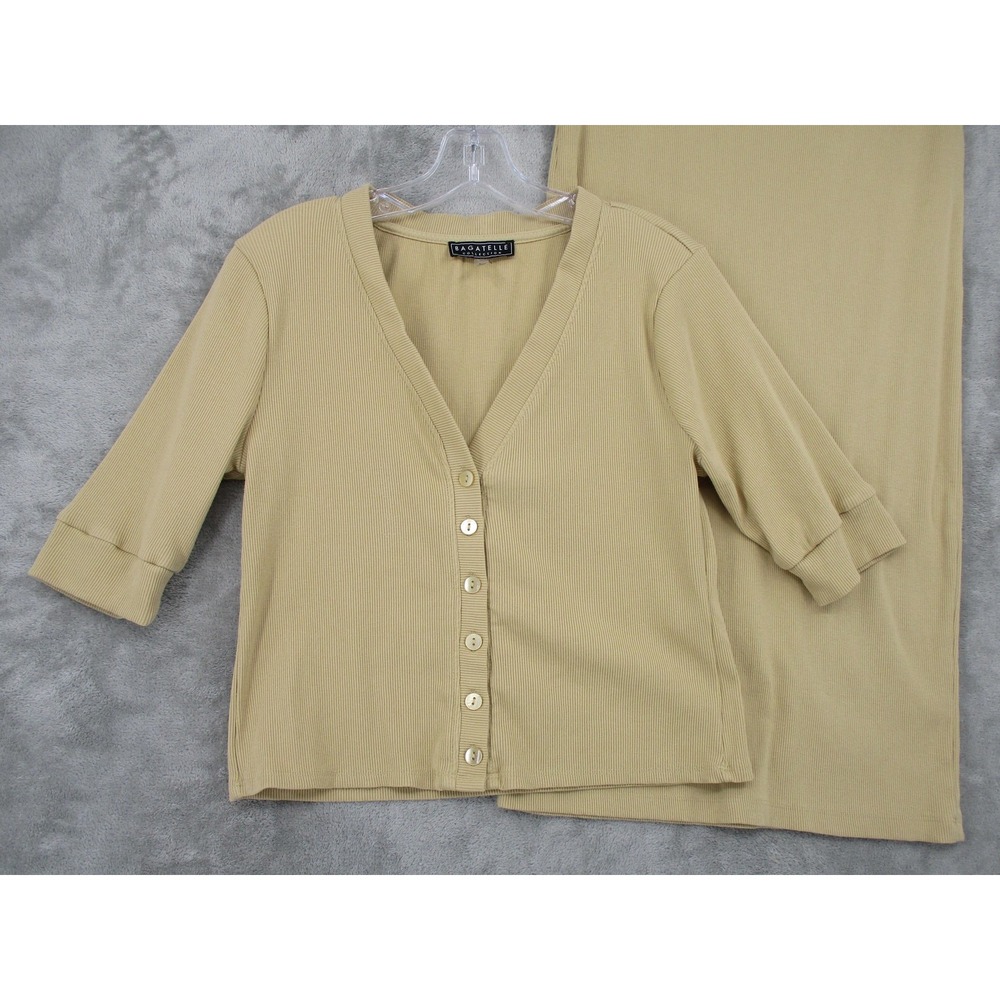 Bagatelle  Skirt Set Womens Medium Ribbed Knit Mid Stretch Casual Minimalist Tan